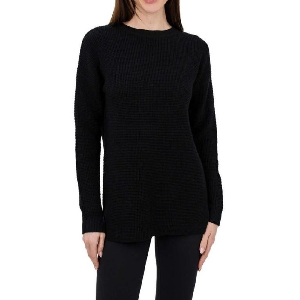 BOGO KERSH Merino Blend Jewel Neck waffle knit Sweater Classic Black XXL NWT